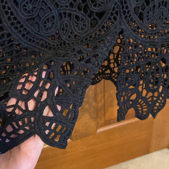 J.O.A. Los Angeles Black SweetHeart Crochet Lace Midi Lined Dress Size Small - Picture 9 of 16